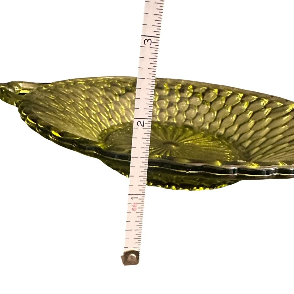 Indiana Glass Honeycomb‎ Double Handle Bowl Set 2 Avocado Green 1960s MCM Dish